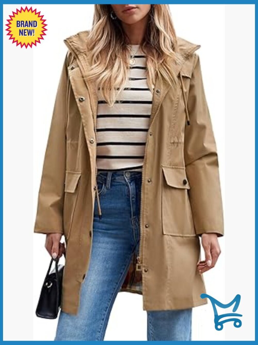 Long Waterproof Rain Jacket with Hood Windbreaker Trench Coat